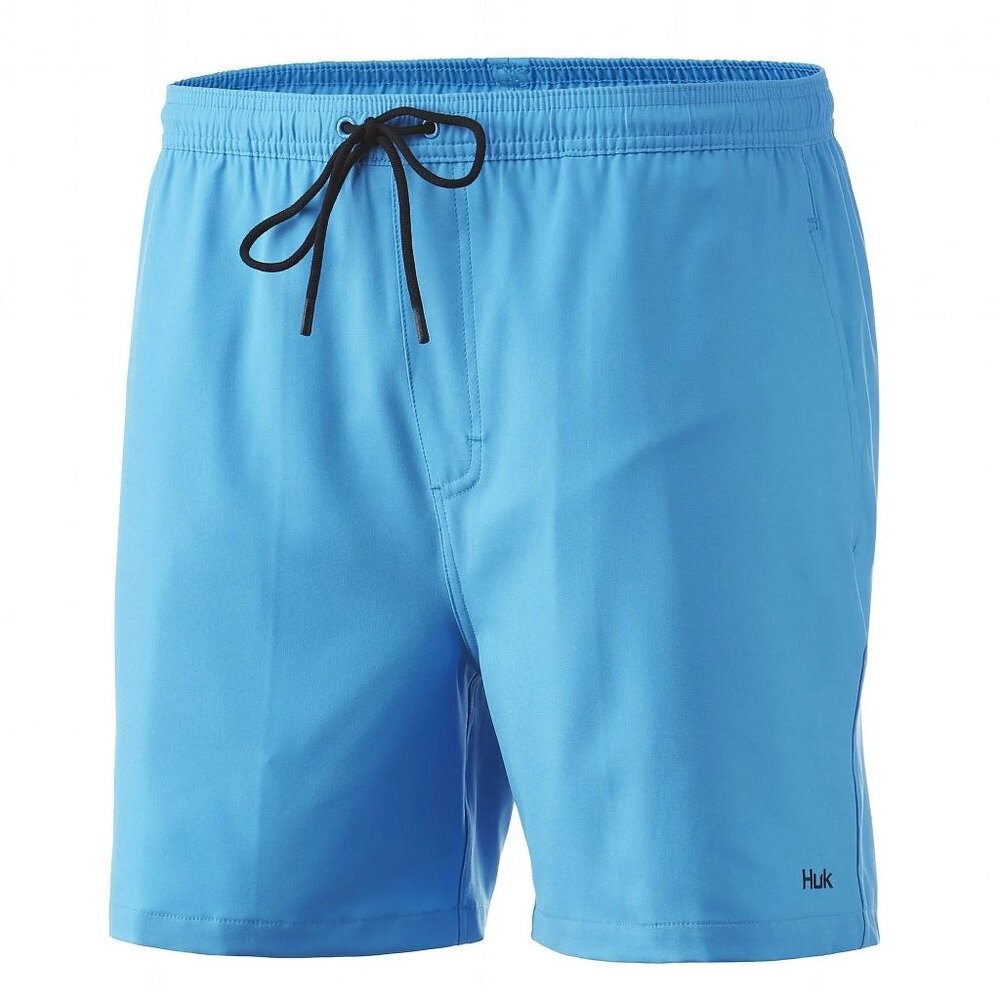 Huk Mens Blue Performance Fishing swim Shorts M With Elastic Waist & Pockets